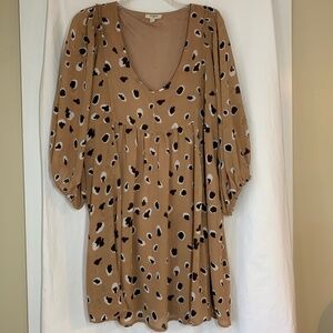 Umgee tan animal print baby doll silhouette dress